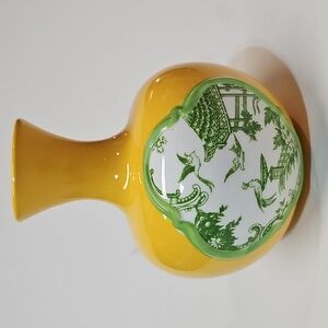 Anthropologie Chinoiserie Garden Glimpse Yellow and Green Ceramic Bud Vase
